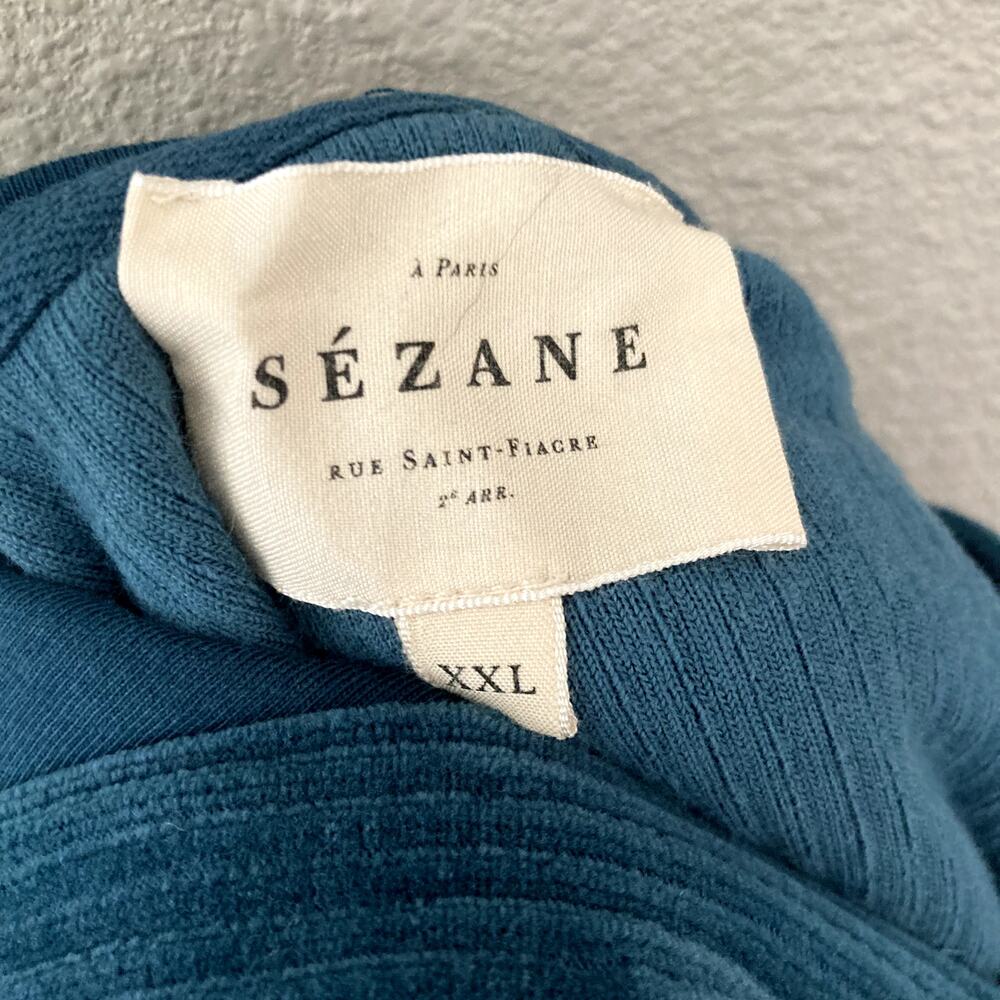 Sezane Anatole Sweatshirt Velour Corduroy Hood Teal Blue XXL - Picture 9 of 9